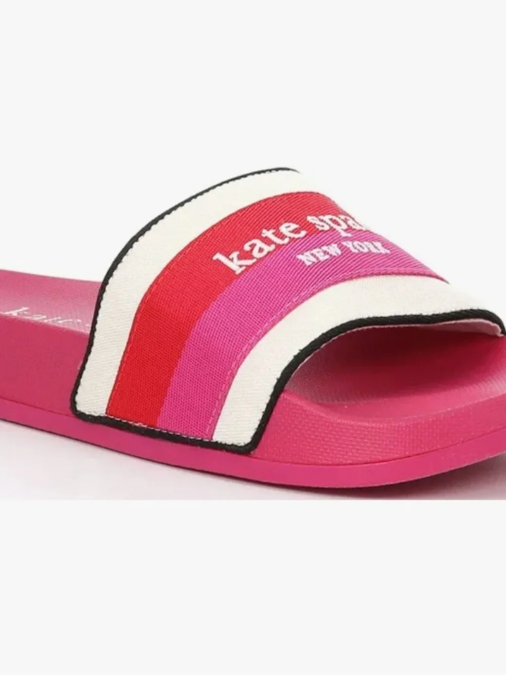 Kate Spade Pink Stripe Logo Slide Sandals